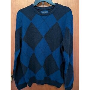 Piombo Men's LS Blue Checkered Diamond Print Wool Sweater Size Medium NWT
